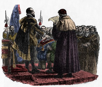 Hugo Capeto toma el juramento soberano - Hugo Capeto (circa 941-996) rey de los francos, pronunció el juramento soberano en 987 - 1882 de Unknown artist