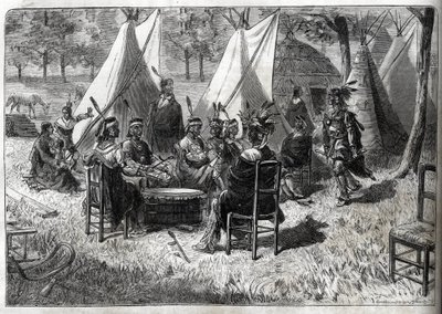 Zoológicos Humanos - Zoológico Humano - Exposiciones Etnológicas - Indios Mohas en el Jardín de Aclimatación (El Diario Ilustre de 1883) - Quince amerindios de Nebraska de Unknown artist