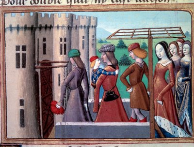 Guerra de los Cien Años: el delfín y futuro rey Carlos VII regresa a París después de haber huido a Bourges durante la guerra civil entre Armagnacs y Borgoñones el 29/05/1418, junio de 1418. Miniatura de "Vigiles du roi Charles VII" de Martial d