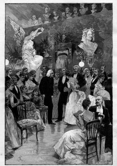 El compositor y pianista húngaro Franz Liszt (1811-1886) en París durante una celebración en su honor en el taller del escultor Cyprian Godebski (1835 - 1909). Grabado en “Le Monde Illustré” de Unknown artist