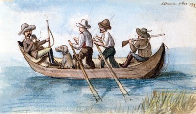 Cazadores en los pantanos. Dibujo de Unknown artist