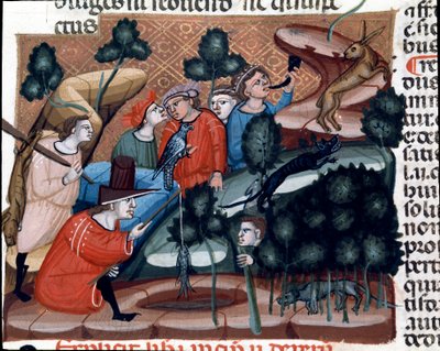 Escenas de caza. Miniatura tomada del Código de Justiniano (Codex Justinianus), una colección de leyes e instituciones publicadas bajo el emperador romano Justiniano I de Bizancio (483-565) de Unknown artist