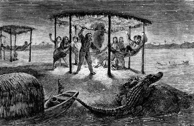 Ilustración El naturalista en el río Amazonas" de Henry Walter Bates (grabado) de Unknown artist