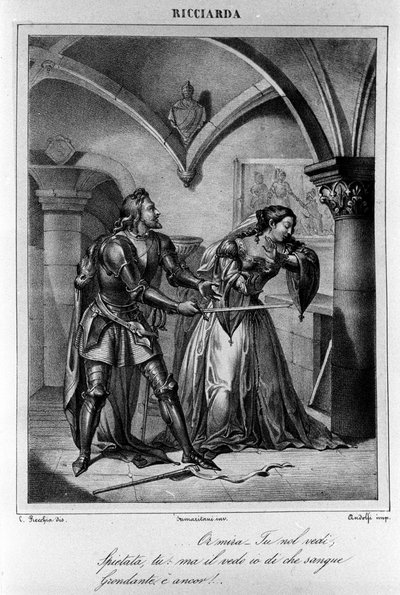 Ilustración para el Acto IV de “Ricciarda” del poeta y dramaturgo italiano Ugo Foscolo (1778-1827) siglo XIX de Unknown artist