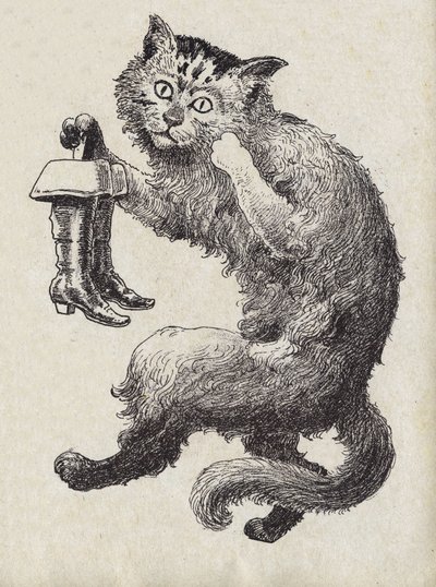 Ilustración para el cuento “El gato con botas” de Charles Perrault (1628-1703), escritor francés. Ilustración anónima. Imágenes de Marcel Vagne, Jarville Nancy, sin fecha (finales del siglo XIX) de Unknown artist