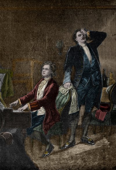 Ilustración del drama "Mozart y Salieri", por Alexander Pushkin, escrito en 1830 - Antonio Salieri celoso de Wolfgang Amadeus Mozart de Unknown artist