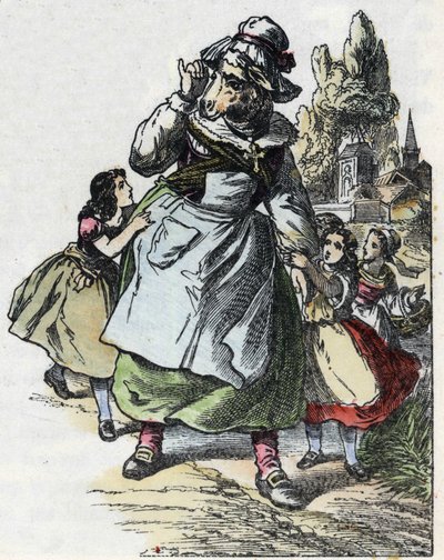Ilustración del cuento "Buena Mamá Oveja". En "Cuentos del hogar para los pequeños". Grabado anónimo del siglo XIX de Unknown artist