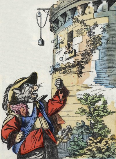 Ilustración del cuento “El terrible Raminagrobis y los ratones” personaje de fábulas de Jean de la Fontaine. En “Cuentos del hogar para los pequeños”. Grabado anónimo del siglo XIX de Unknown artist