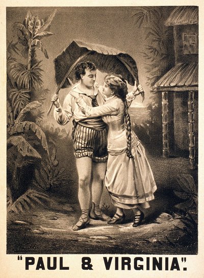 Ilustración sobre Paul y Virginia. Novela de Henri Bernardin de Saint Pierre (Saint-Pierre o St-Pierre), escritor francés (1737-1814). Litografía, circa 1880 de Unknown artist