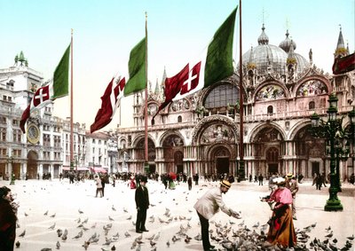 Ilustración que representa la Plaza de San Marcos en Venecia. Foto cromo de finales del siglo XIX de Unknown artist