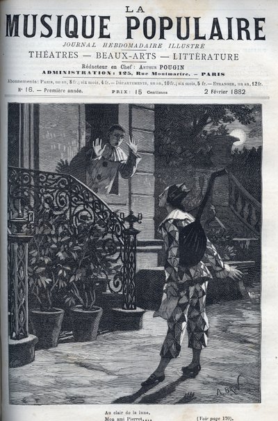 A la luz de la luna, una representación de la canción popular. Arlequín en el balcón de Pierrot, a la luz de la luna de Unknown artist