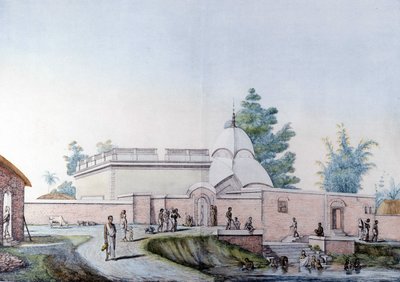 Cultura y civilización india: baño en el río Hooghly en Calcuta, India. Grabado de 1808 de Unknown artist