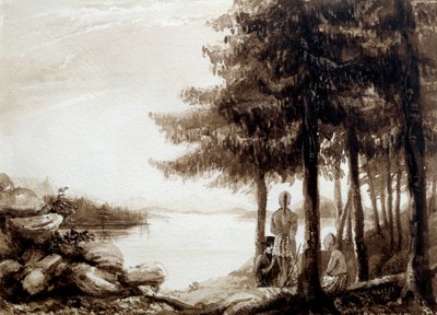 Indios en las orillas de un lago. Litografía del siglo XIX. La Rochelle, Museo del Nuevo Mundo de Unknown artist