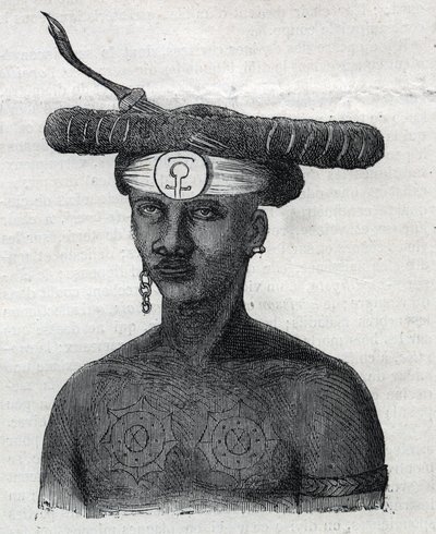 Indígenas de Nueva Guinea: habitante de las Montañas Arfaque. Grabado en "L