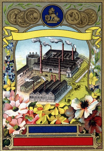 Industrialización: Vista aérea de una fábrica. Cromolitografía de finales del siglo XIX. de Unknown artist
