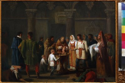Bautismo infantil, anónimo. Óleo sobre lienzo, principios del siglo XIX, Museo Estatal de A.S. Pushkin, Moscú de Unknown artist