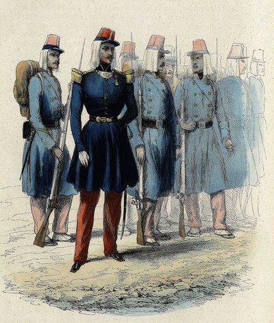 Infantería del ejército francés en 1830 en Argelia, oficial, suboficiales y soldados, en “L