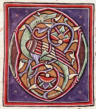 Letra inicial con criatura imaginaria (miniatura) de Unknown artist
