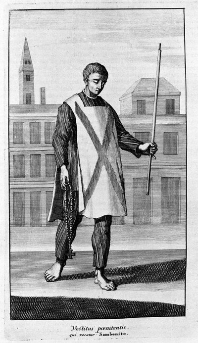 Inquisición. Vestimenta de San Benito para la procesión del Auto de Fe. Grabado de “Historia de la Inquisición”, Ámsterdam 1692. de Unknown artist