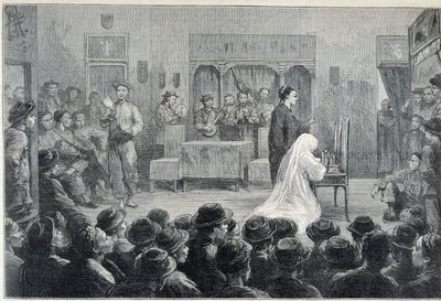 Dentro de un teatro chino en California, hacia finales del siglo XIX de Unknown artist