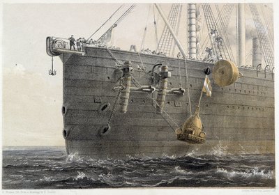 Instalación de cable submarino en 1858 (boya de referencia) - en "El telégrafo atlántico" de W. H. Russel, c.1860 de Unknown artist
