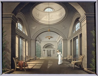 Interior de la pajarera en el palacio de Pavlovsk. Pintura anónima. Acuarela y tinta, mediados del siglo XIX. Clasicismo. Museo Estatal al Aire Libre Palacio de Pavlovsk, San Petersburgo. de Unknown artist