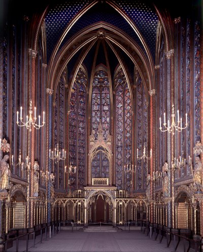 Vista interior de la Sainte Chapelle de París: Capilla Alta, Arquitectura de Unknown artist