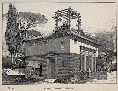 Casa romana italiana - grabado de 1889 en 