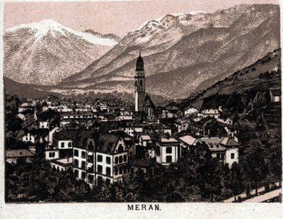 Tirol italiano: vista de la ciudad de Merano. en "El mundo ilustrado 168 vistas" Sin fecha (finales del siglo XIX) de Unknown artist