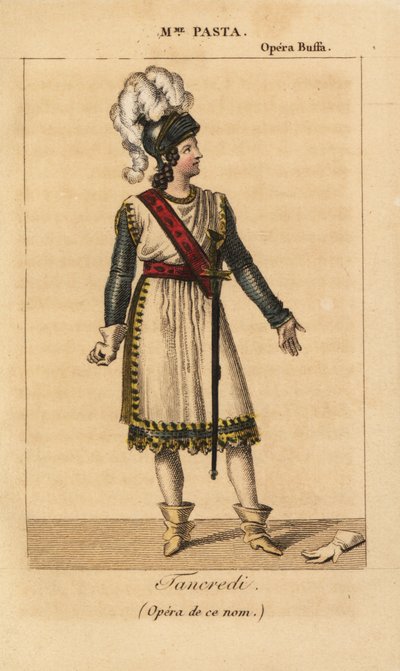 La soprano italiana Giuditta Pasta en el papel principal de Tancredi en la ópera del mismo nombre de Gioachino Rossini, interpretada en la Opera Buffa, París de Unknown artist