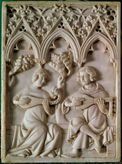 Tabla de marfil representando a dos músicos. Siglo XIV. de Unknown artist