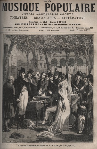 Jean Elleviou, cantante, comediante y libretista francés (1769-1842) cantando en beneficio de un ciego en 1801 en los Campos Elíseos - grabado en 
