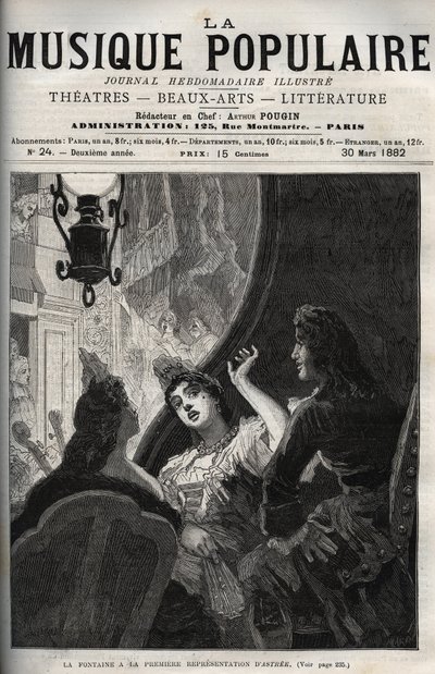 Jean de La Fontaine en la primera representación de la ópera "Astree" de Pascal Collasse (1649-1709) - grabado en "La musique populaire" periódico semanal ilustrado - 1882 de Unknown artist