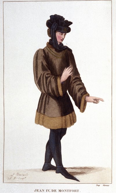 Jean de Montfort (1293-1345). Al afirmar sus derechos, declaró la Guerra de Sucesión de Bretaña. Grabado de 1830. de Unknown artist