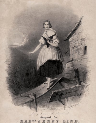 Jenny Lind, soprano sueca, en la escena del sonambulismo de La sonnambula de Bellini de Unknown