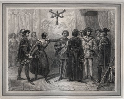 Juana de Arco, llegada a Chinon (1429) reconocida por Carlos VII (1403-1461) - Grabado en 