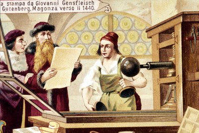 Johannes Gensfleisch Gutenberg (1400-1468). circa 1440. Cromolitografía del siglo XIX de Unknown artist