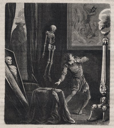 John Chatel (Chastel) (1575-1594) encerrado por los jesuitas en la cámara de meditaciones - antes de su intento de asesinato al rey Enrique IV de Francia el 27 de diciembre de 1594. Grabado de 1879 en “Historia de las sociedades secretas, políticas y relig de Unknown artist