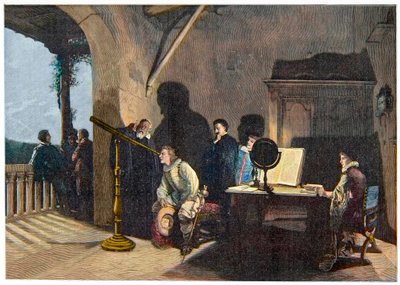 John Milton (1608-1674) visitando a Galileo Galilei durante el tour italiano de Milton de 1638-1639 - grabado de Unknown artist
