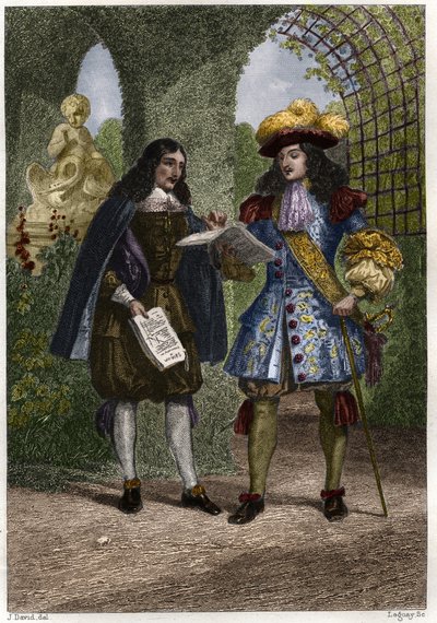 Jean-Baptiste Colbert (1619-1683) con Luis XIV, Rey de Francia y Navarra (1638-1715). Grabado del siglo XIX. Colección privada de Unknown artist