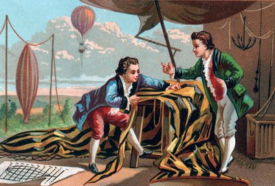 Joseph (1740-1810) y Etienne (1745-1799) de Montgolfier (hermanos) inventaron los aerostatos en 1783. Cromolitografía de finales del siglo XIX. de Unknown artist