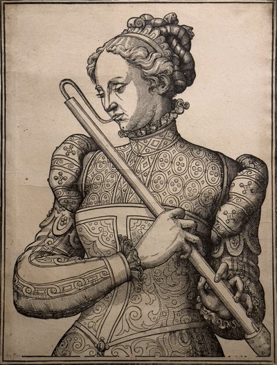 Jugador de Douçaine, hacia 1560 (Grabado en madera) de Unknown artist