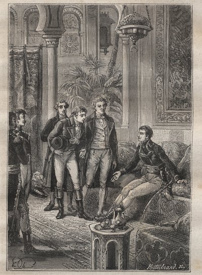 Viaje (1798) de Frederic Conrad (Konrad) Hornemann (1772-1801) a Fezzan (Libia): Hornemann es recibido por Bonaparte en El Cairo (Egipto) - ilustración de “Los Grandes Marineros del siglo XVIII” de Unknown artist