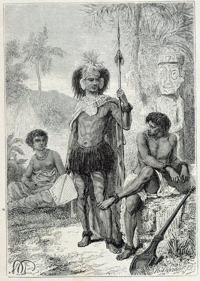 Viaje del Capitán James Cook (1728-1779): indígenas de las Islas Marquesas - ilustración tomada de “Los Grandes Navegantes del siglo XVIII” de Unknown artist