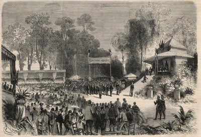 Viaje de Napoleón III (1808-1883) y la emperatriz Eugenia de Montijo (1826-1920) a Ruan: distribución de premios en el concurso agrícola. Grabado en "El Universo Ilustre". de Unknown artist