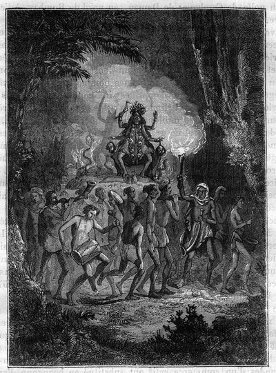 Viaje a la India por Victor Jacquemont, durante los años 1828-1832 procesión de la diosa Kali (diosa de la destrucción) - Grabado en “Picturesque history of great voyages in the nineteenth century”. 1877 de Unknown artist