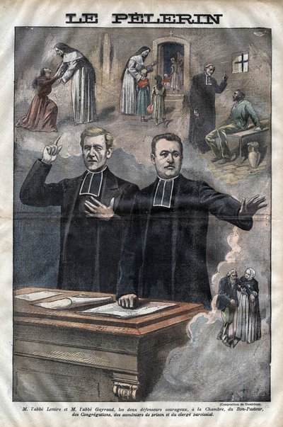 Jules Auguste Lemire (1853-1928) e Hippolyte Gayraud (1856-1911), eclesiásticos y políticos franceses, diputados - grabado en 