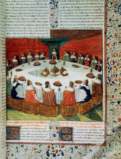 El rey Arturo y los Caballeros de la Mesa Redonda asistiendo a la aparición del Santo Grial de Unknown artist