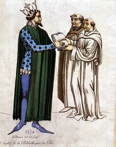 Rey Arturo y dos monjes - extracto de "Lancelot du lac", de 1370 de Unknown artist