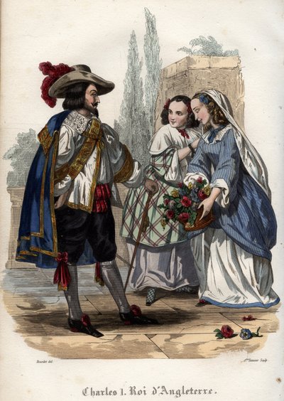 El Rey Carlos I de Inglaterra (Carlos I Stuart) (1600-1649) seduciendo a mujeres jóvenes. Grabado de 1842 en “Histoire des papes” de Maurice Lachatre. Colección privada de Unknown artist
